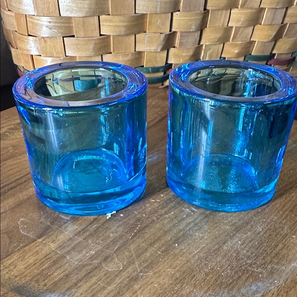 Marimmeko Iittala Finland Blue Glass Votive Candle Holders (Set Of 2)